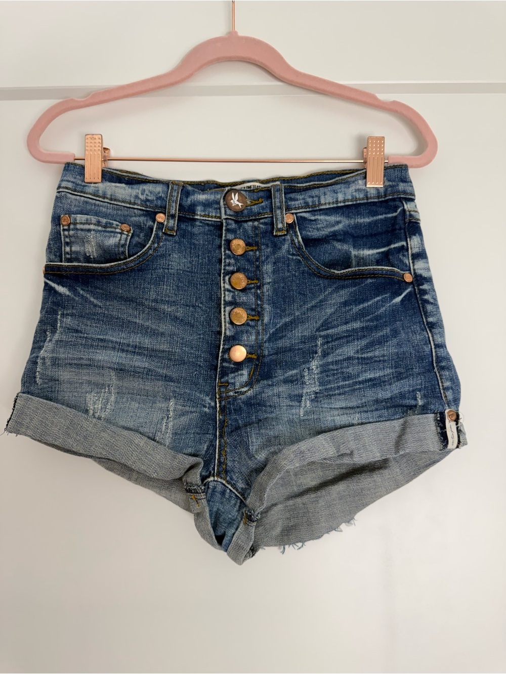 One Teaspoon Bandits High Rise Button Fly Denim Shorts Size 25